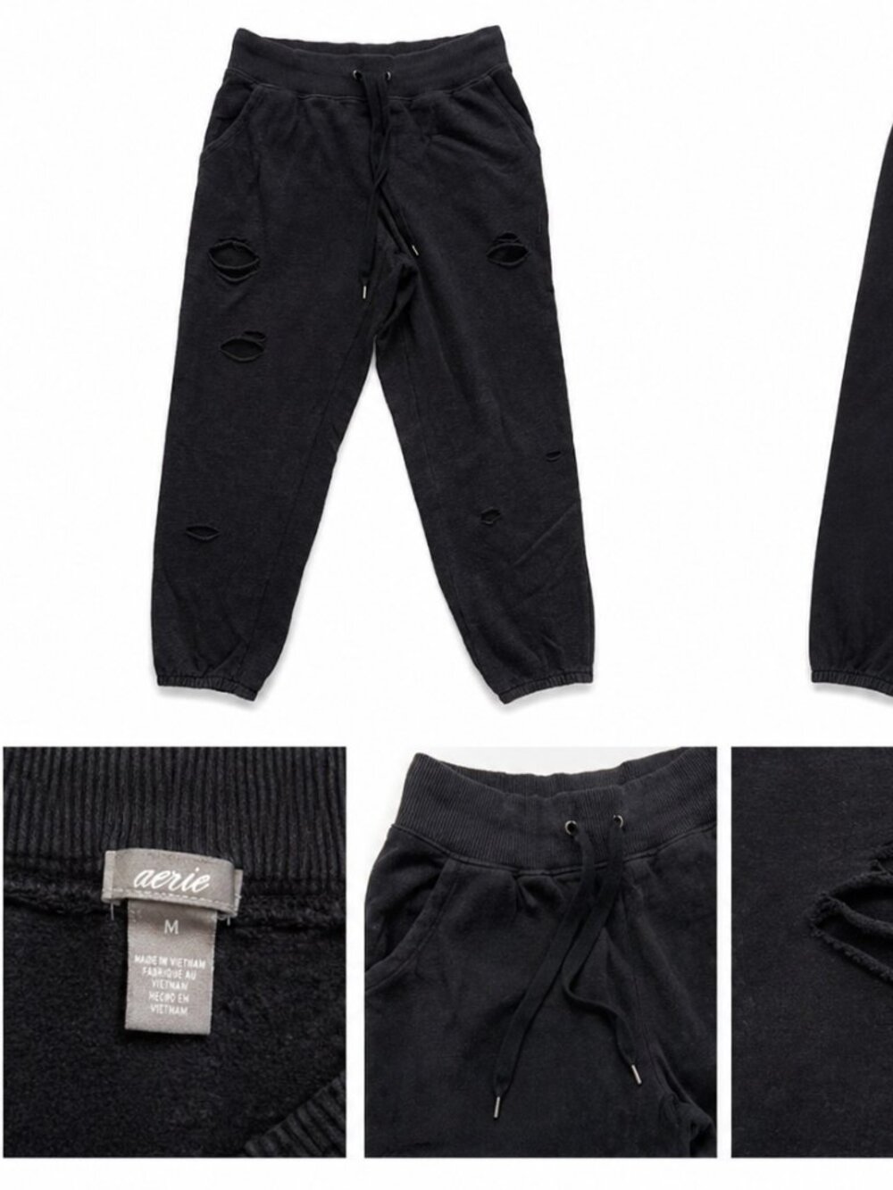 Aerie Black Distressed Jogger Sweatpants Size M